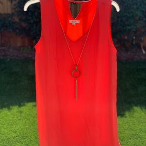 Coral Sleeveless Mini V-Neck Dress with Detachable Necklace Accent